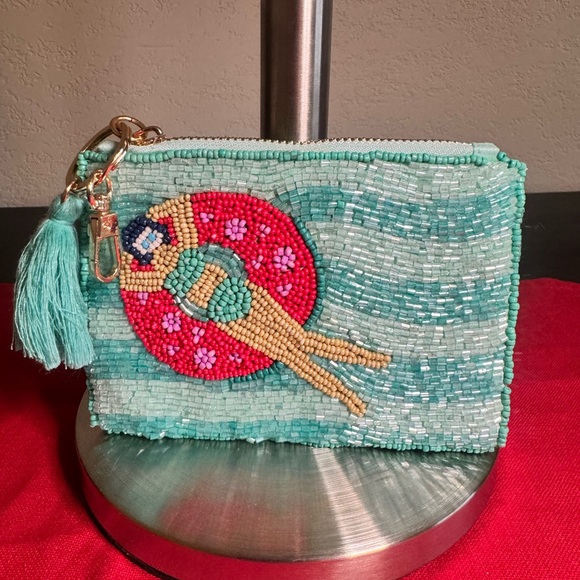 ON 34th Beaded coin pouch with Tassel - Turquoise - Picture 1 of 6